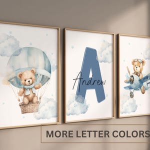 Set of 3 Custom Teddy Bear nursery wall art print| Personalized name Teddy bear Nursery Decor| Nursery Child Kids Decor| Cloud, Moon, Ballon