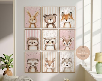 Waldtiere, Kinderzimmer Wand Kunst Geschenk, Junge oder Mädchen, Kinderzimmer Wand Kunst, Waldtier Kinderzimmer Dekor, Aquarell Bär Reh Fuchs