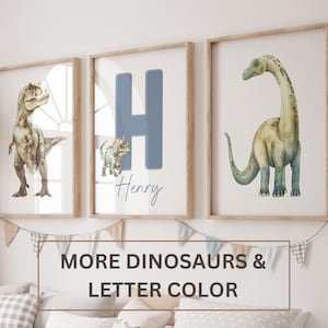 Dinosaurier Drucke, Dinosaurier Poster, Dinosaurier Wandkunst, 3er-Set, Aquarell Dinosaurier Kinderzimmer, T-Rex Druck, Triceratops, Brontosaurus, Jungenzimmer