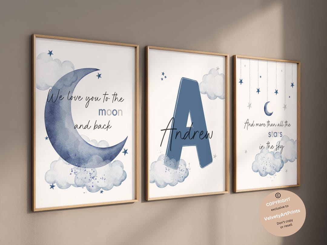 Moon Stars Cloud Nursery, Nursery Wall Art Print, Boy Nursery Decor ...