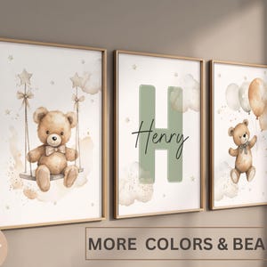 Set of 3 Custom Teddy Bear nursery wall art print| Personalized name Teddy bear Nursery Decor| Nursery Child Kids Decor| Cloud, Moon, Ballon