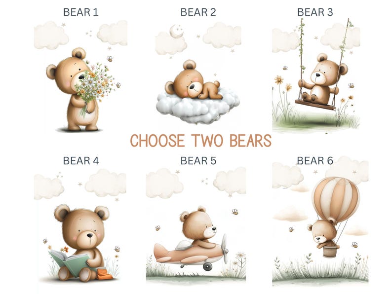 Set of 3 Custom Teddy Bear Nursery Wall Art Print| Personalized Name ...
