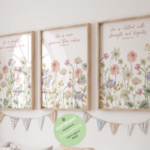 Wildflower Prints, Boho Nursery Wall Art, Wildflower Nursery Decor, Girl Nursery Decor, Floral Nursery Art, Christian nursery, Bible nursery