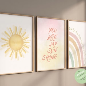 Boho Rainbow Nursery Prints, Girl nursery wall art, Nursery decor girls, Affirmation prints, Rainbow Sun Print, boho nursery wall decor
