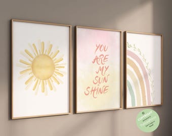 Boho Rainbow Nursery Prints, Girl nursery wall art, Nursery decor girls, Affirmation prints, Rainbow Sun Print, boho nursery wall decor
