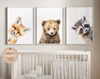 Láminas de animales del bosque para habitación de bebé, decoración de pared para habitación de bebé, regalo de arte de pared para habitación de bebé, decoración de habitación infantil con estampados de animales del bosque, arte de pared imprimible