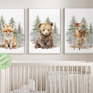 Woodland Nursery Prints Baby Room Decor, Woodland Nursery Wall Art Gift, Woodland Baby Animal Prints Kids Room Decor, Printable wall art