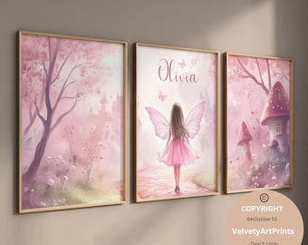 Fairy garden wall art, fairy art, set of 3, Nursery fairy theme decor, girls bedroom décor, girls fairy wall art, fairy decor, girl nursery