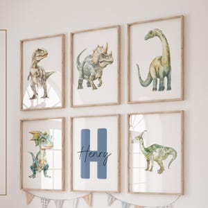 Dinosaur Posters, Dinosaur Wall Art, Dinosaur Prints, Set of 6, Watercolor Dinosaur Nursery, T-Rex, Triceratops, Brontosaurus, Boy Room