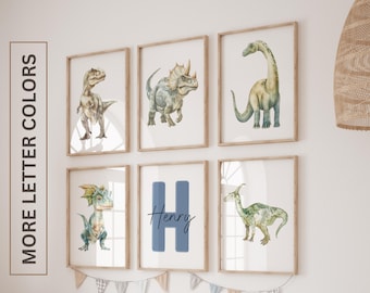 Pôsteres de dinossauro, Arte de parede de dinossauro, Impressões de dinossauro, Conjunto de 6, Berçário de dinossauros em aquarela, T-Rex, Triceratops, Brontossauro, Quarto de menino