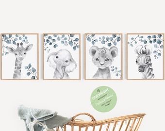Set of 4 printables safari nursery animals,Safari animal prints,Baby safari animals,Jungle nursery,Neutral nursery,Jungle nursery decor