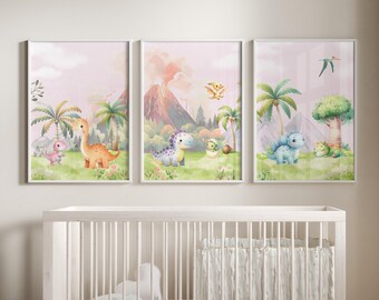 Láminas de dinosaurios para guardería / Juego de 3 / Láminas de dinosaurios / Decoración de guardería de dinosaurios / Tema de guardería de dinosaurios / Arte de pared para guardería / Pósteres de dinosaurios