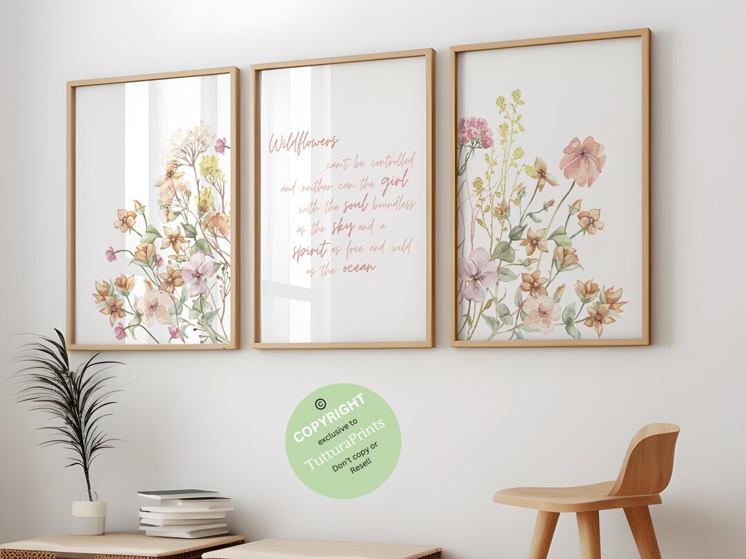 Set of 3 Wildflowers Girls Nursery Wall Art Prints| Boho Floral Nursery ...