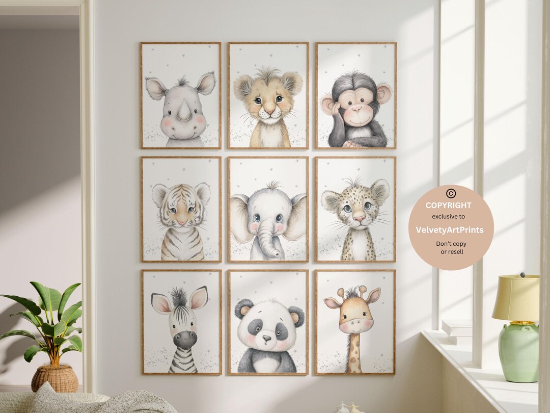 Animal Nursery, Safari Nursery Decor, Safari Animal Prints, Set of 6 ...