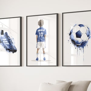 Personalisierter Fußball Wand Kunst Drucke, Name Fußball Poster, Fußball Trikot, Jungen Dekor, Jugendzimmer Dekor, 3er Set Fußball Poster