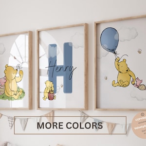 Arte de pared para guardería de Winnie the Pooh, arte de pared clásico de Winnie the Pooh, juego de 3, arte de pared clásico para decoración de bebés de Pooh, arte de pared para guardería