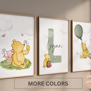 Arte de pared para guardería de Winnie the Pooh, arte de pared clásico de Winnie the Pooh, juego de 3, arte de pared clásico para decoración de bebés de Pooh, arte de pared para guardería