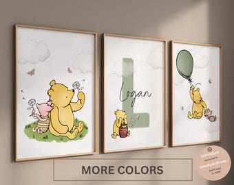 Winnie the Pooh Nursery Wall Art, Classic Winnie the Pooh Wall Art, set da 3, Classic Pooh Baby Decor Wall Art, Nursery Wall Art