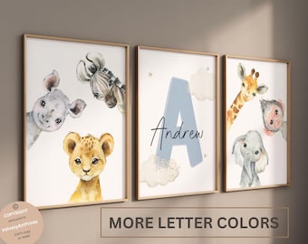 Safari Nursery decor, Baby Safari animal prints, customized name, Safari nursery prints, Nursery wall art,  kids room decor, baby room art