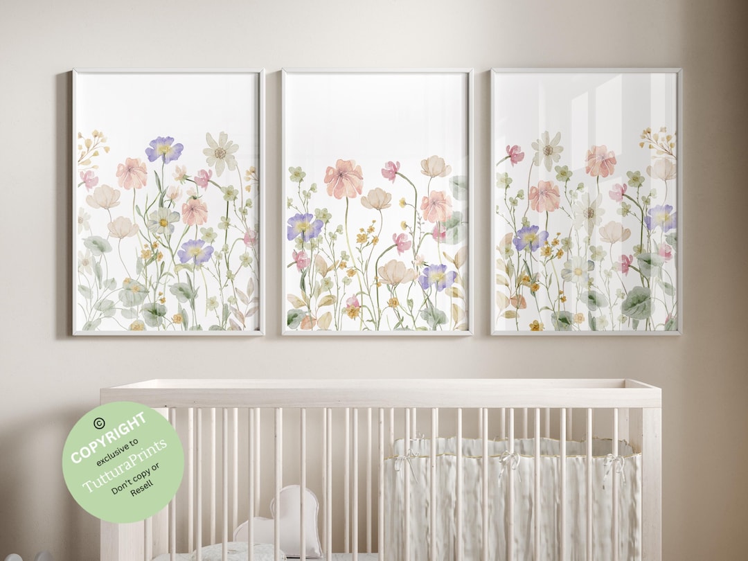 Set of 3 Wildflowers Prints| Floral Nursery Decor, Baby Girl Nursery ...