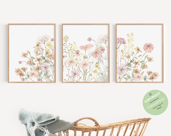 Boho Nursery Wall Art, Wildflower Nursery Decor, Floral Nursery Art, Girl Nursery Decor, Wildflower Prints, Digital download, Botanical Art