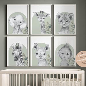 Safari Nursery decor, Safari animal prints, Safari nursery prints, set of 6, Nursery wall art, Jungle Nursery, kids room decor, baby room