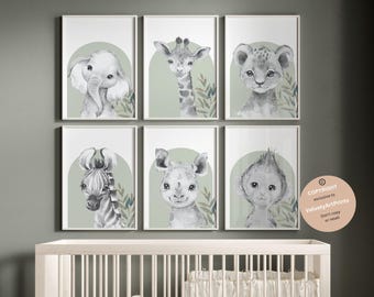 Safari Nursery decor, Safari animal prints, Safari nursery prints, set of 6, Nursery wall art, Jungle Nursery, kids room decor, baby room