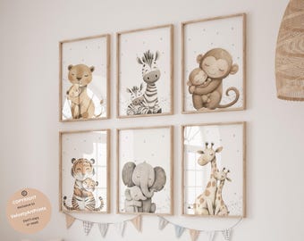 Safari nursery decor, Safari animal prints, Set of 6, Safari baby animals, Jungle nursery, Neutral nursery, Kids room art, Animal nursery