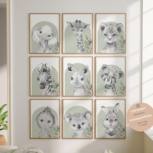 Safari animal prints, Safari Nursery decor, Safari nursery prints, set of 9, Nursery wall art, Jungle Nursery, kids room decor, baby room