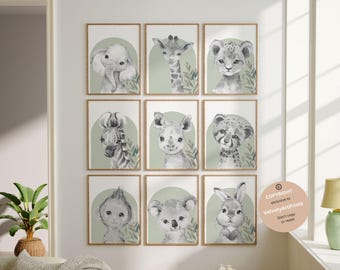 Safari animal prints, Safari Nursery decor, Safari nursery prints, set of 9, Nursery wall art, Jungle Nursery, kids room decor, baby room