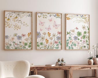 Arte murale per la cameretta dei bambini Boho, decorazioni per la cameretta dei bambini con fiori di campo, arte floreale per la cameretta dei bambini, decorazioni per la cameretta delle bambine, stampe con fiori di campo, download digitale, arte botanica