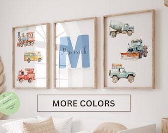 Transportation nursery decor, construction vehicle prints, Transport vehicle prints, Boy room wall art, Boy nursery cars decor, Truck prints
