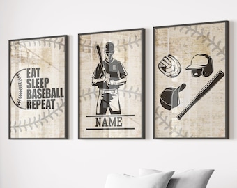 Personalisierte Baseball Kunst, 3-er Set, Sport Kinderzimmer Dekor (Digitaler Download), Jungen Zimmer Dekor Sport Thema Kinderzimmer Junge Kinder