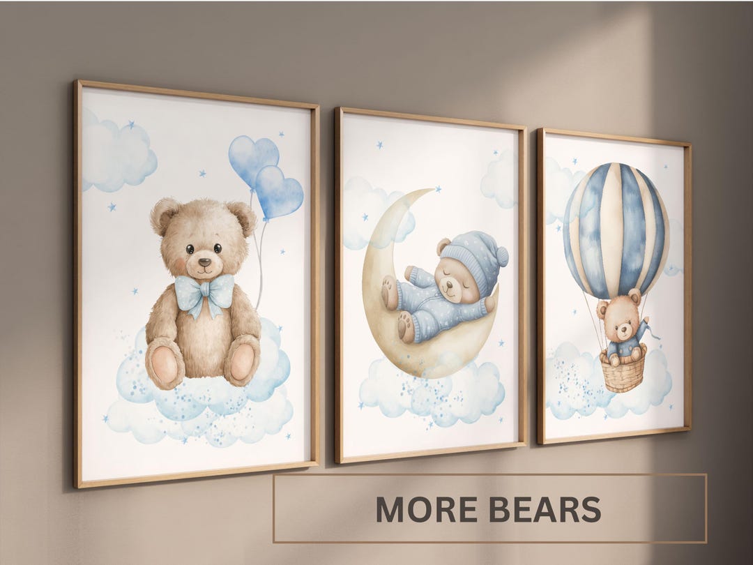 Bear Nursery Decor| Set of 3 Teddy Bear Nursery Wall Art Print| Boy ...