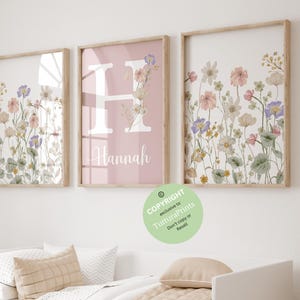 Aangepaste wilde bloemen| Wilde bloemenprints| Bloemen kinderkamer muurkunst, boho, babymeisje kinderkamerdecoratie | Gepersonaliseerde naam| Vintage weidebloemen
