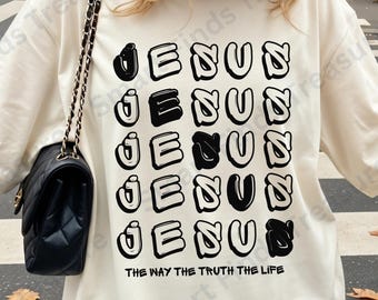 Jesus Png John 14:6 | Jesus The Way The Truth The Life | 2 Png Design for Shirt, Bible Verse Png, 2 Bundle Design Black and White Version