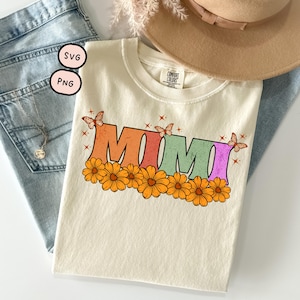 Mimi PNG SVG, Floral Mimi Shirt Design, Retro Sublimation PNG, Cute Sunflower Butterflies, Mothers Day Gift for Grandma, Digital Download