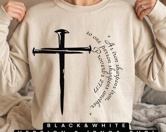 Iron Sharpens Iron Png Svg Proverbs 17:7 Bible Verse | Church Print for Tshirt Sword Cross | Christianity Bible Verse Png | Shirt Designer