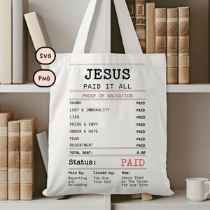 Jesús lo pagó todo (PNG), Pagado en su totalidad, Consumado está, Diseño de camiseta cristiana, Png cristiano, DTF cristiano (PNG), Recibo de Jesús (SVG), Fe (SVG)