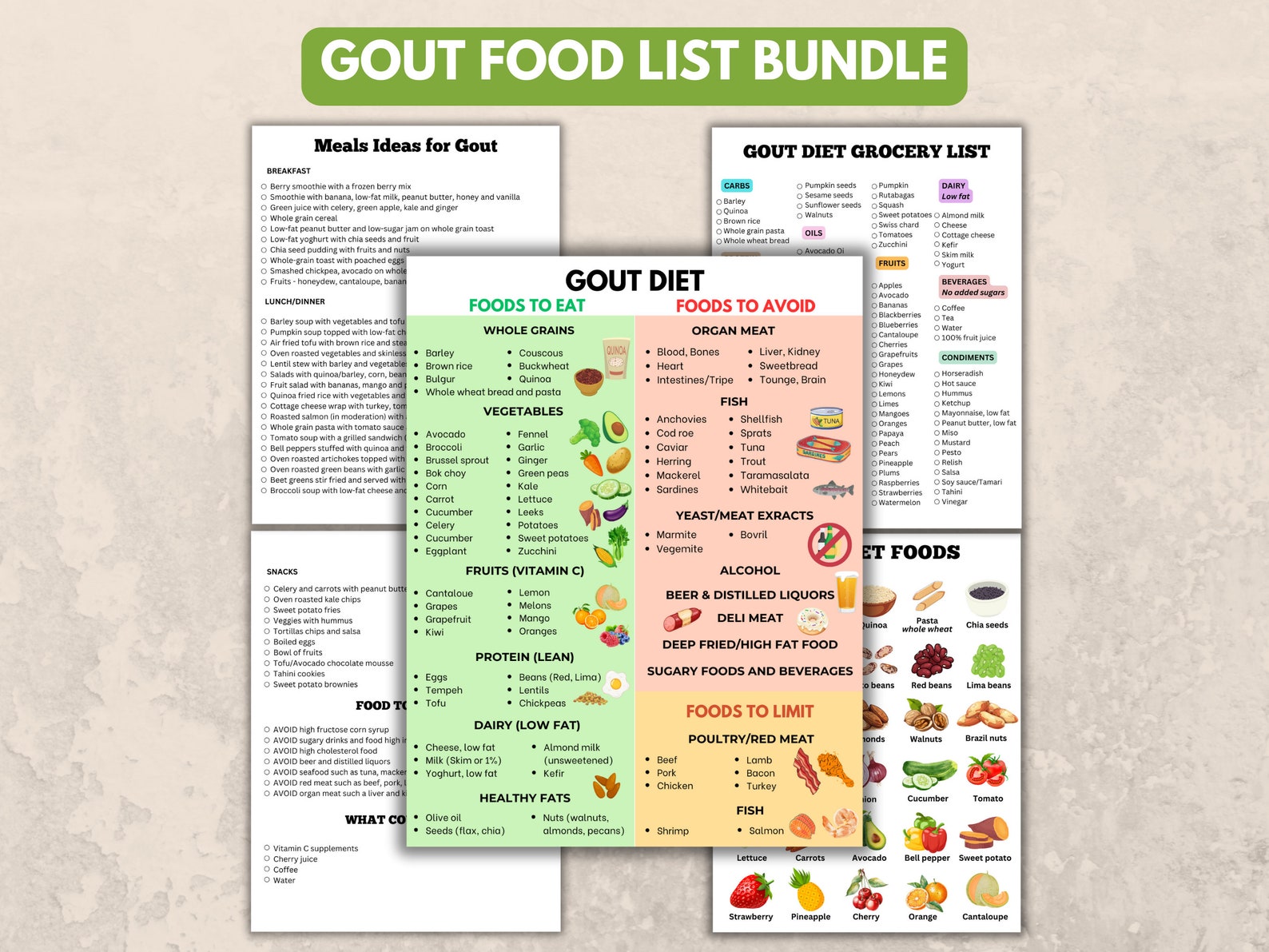 gout-food-chart-diet-cheat-sheet-food-list-meal-plan-grocery-list-bundle-low-purine-anti