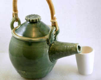 teapot with cane handle in celedon