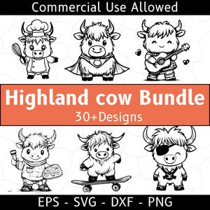 Highland Cow Svg Bundle, Baby Cow Svg, Cute Highland Cow Clipart, Svg Files For Cricut, Clipart, Cut Files, Png, Svg, Dxf, Pdf, Eps