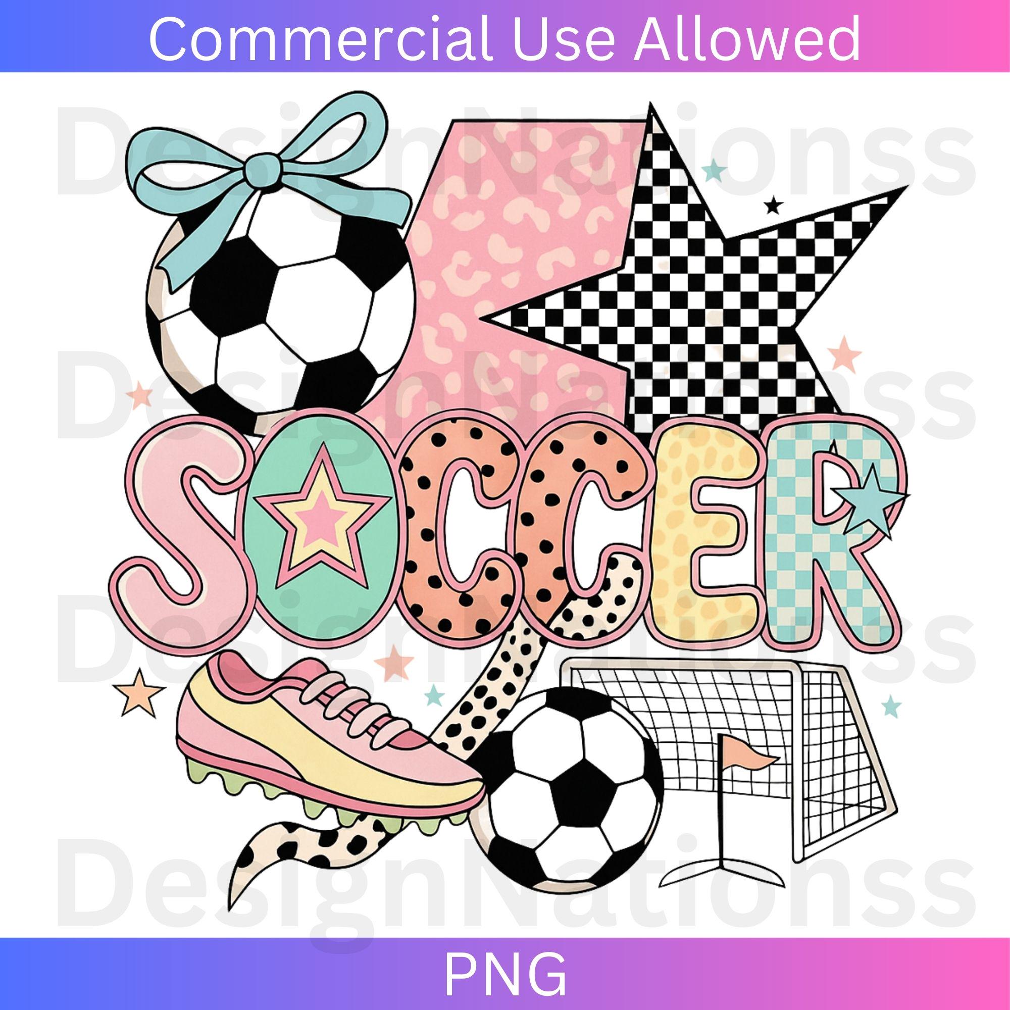Retro Soccer PNG | Girl Soccer Sublimation Design | Cute Soccer Bow and Star | Soccer Brushstroke Png | Preppy Soccer Png | Digital Download
