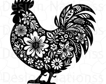 Floral Chicken Svg, Floral Rooster Svg, Floral Hen Svg, Chicken Svg Files, Animal Svg, Chicken Whisperer svg, Farm Chicken, Digital File Svg
