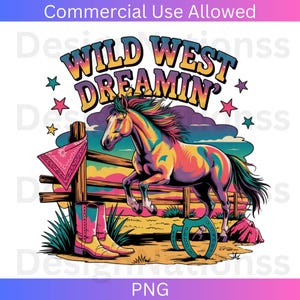 Wild West Dreamin’ Horse PNG | Retro Western Cowgirl Design | Colorful Rodeo Sublimation Png | Boho Country Boots Bandana | Digital Download