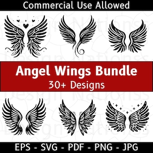 Angel Wings Svg Bundle, Wings Shape Svg, Angel Wings Clip Art, Wings Cut File For Silhouette, Angel Wings Bundle Svg Png  Eps Pdf Jpg Files