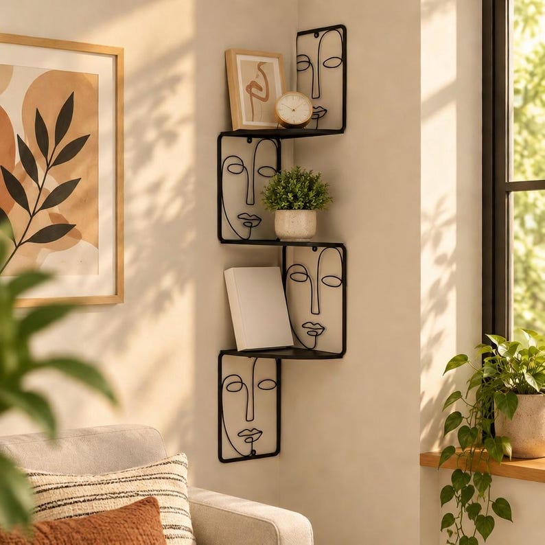 Corner Wall Shelf, Face Sculpture Display Shelf, 3 Tier Metal Organizer ...