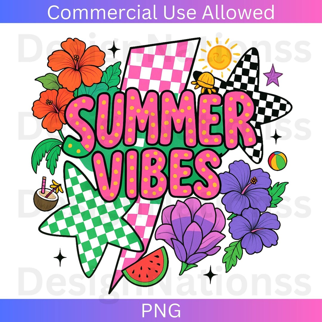 Summer Vibes Retro PNG | Colorful Floral Checkered Sublimation Png ...