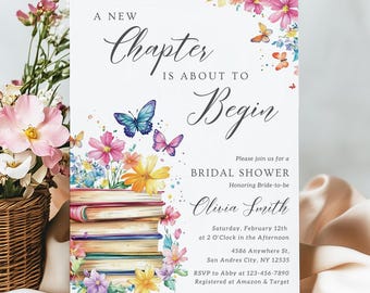 Editable A New Chapter Bridal Shower Invitation Template Her Next Chapter Begins Wedding Shower Invite DIY Books Invitation Instant Download