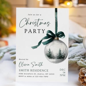 Christmas Party Invitation Template Green Bow Friendmas Christmas Editable Holiday Party Invite Canva Template Xmas Festive Bow Holiday Card